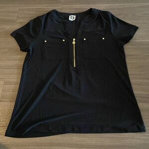 Anne Klein Black Blouse with Gold Zipper